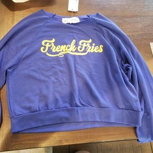 Blue "French Fries" cropped long sleeve shirt